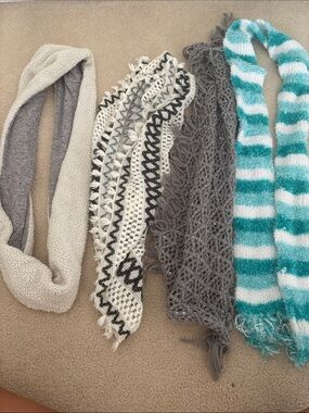 Justice girls Mixed Scarves Bundle - Cream, Black & White, Gray, Teal Stripes
